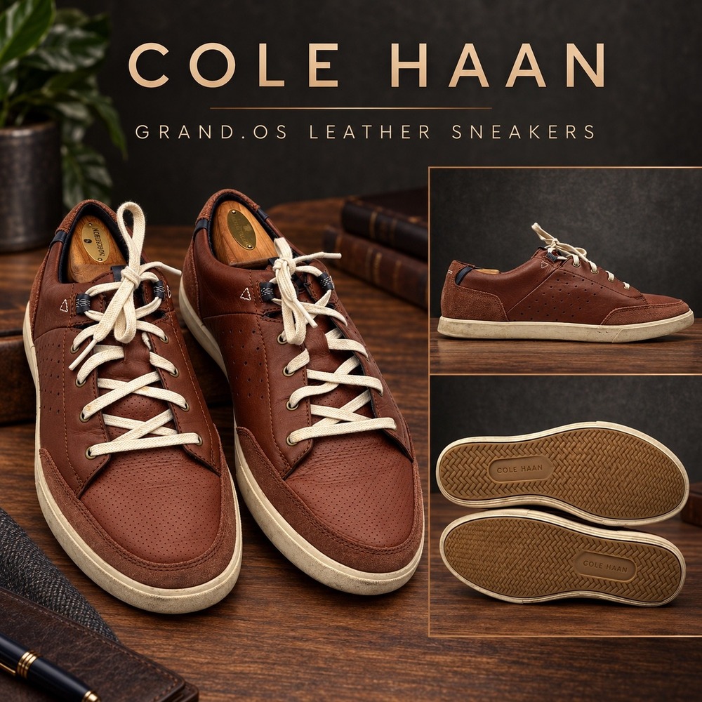 Cole Haan Grand.OS Mens 10 Brown Leather Suede Low Top Sneakers C13904 Cognac